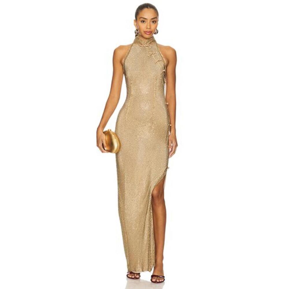 SAU LEE Santana Crystal Dress in Gold - Picture 2 of 9